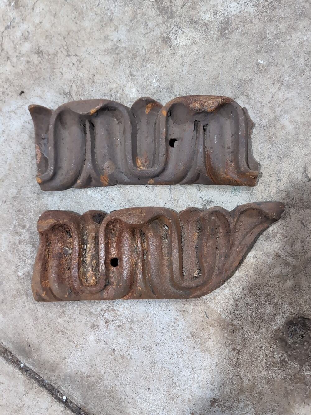 Antique Cast Iron Architectural Salvage Cornice Molding Frieze Trim Blocks Pair